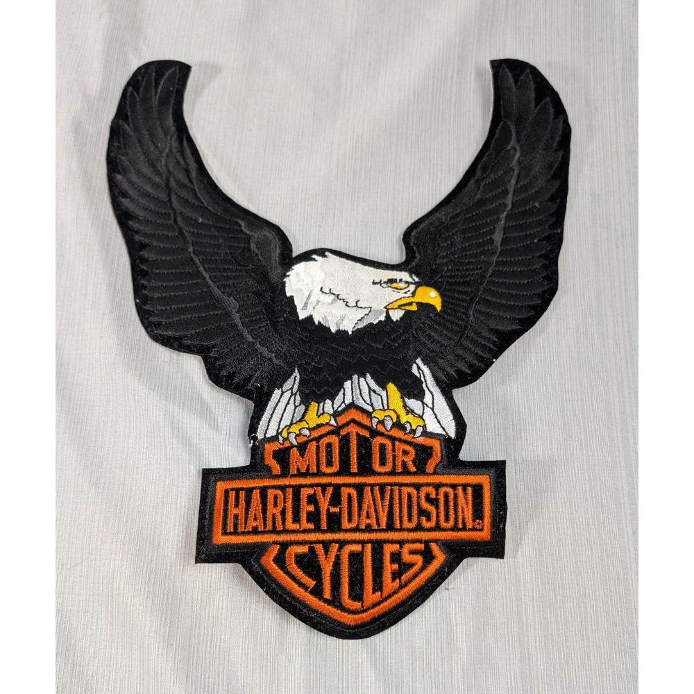 Harley Davidson Eagle Bar & Shield Patch L 10x8 Black & Orange Biker Embroidered